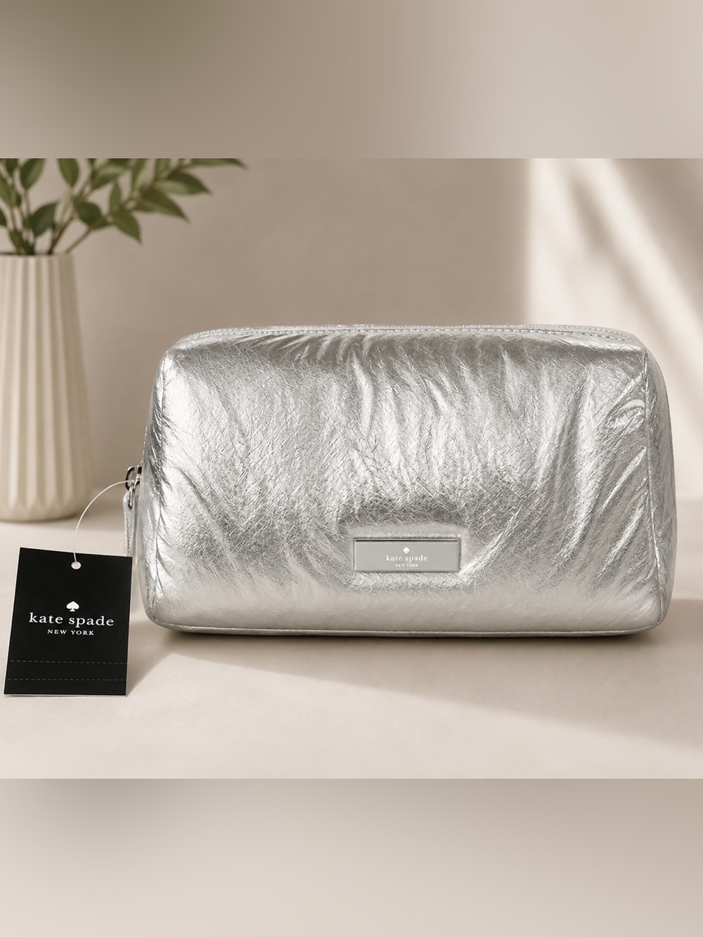 kate spade Silver Metallic Cosmetic Pouch